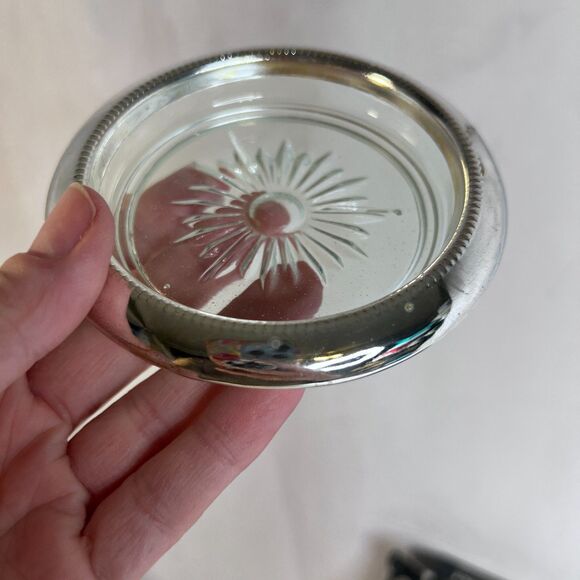 Four Piece Silverplated and Crystal Coaster Set Leonard Silver Mfg w Box Decor - Picture 4 of 10